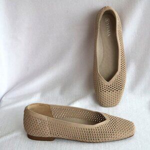 EU 36 VIVAIA Knit Flats - Beige - Square Toe